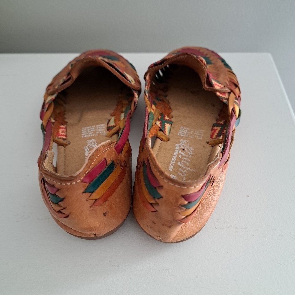 Artesanias Lupita Leather Wedge slip on Shoes sandals AZTEC Southwestern Artsy 6 - Picture 4 of 11